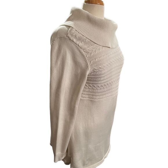 Karen Scott Sweater White Cableknit Cowl Neckline size Medium - Picture 2 of 9